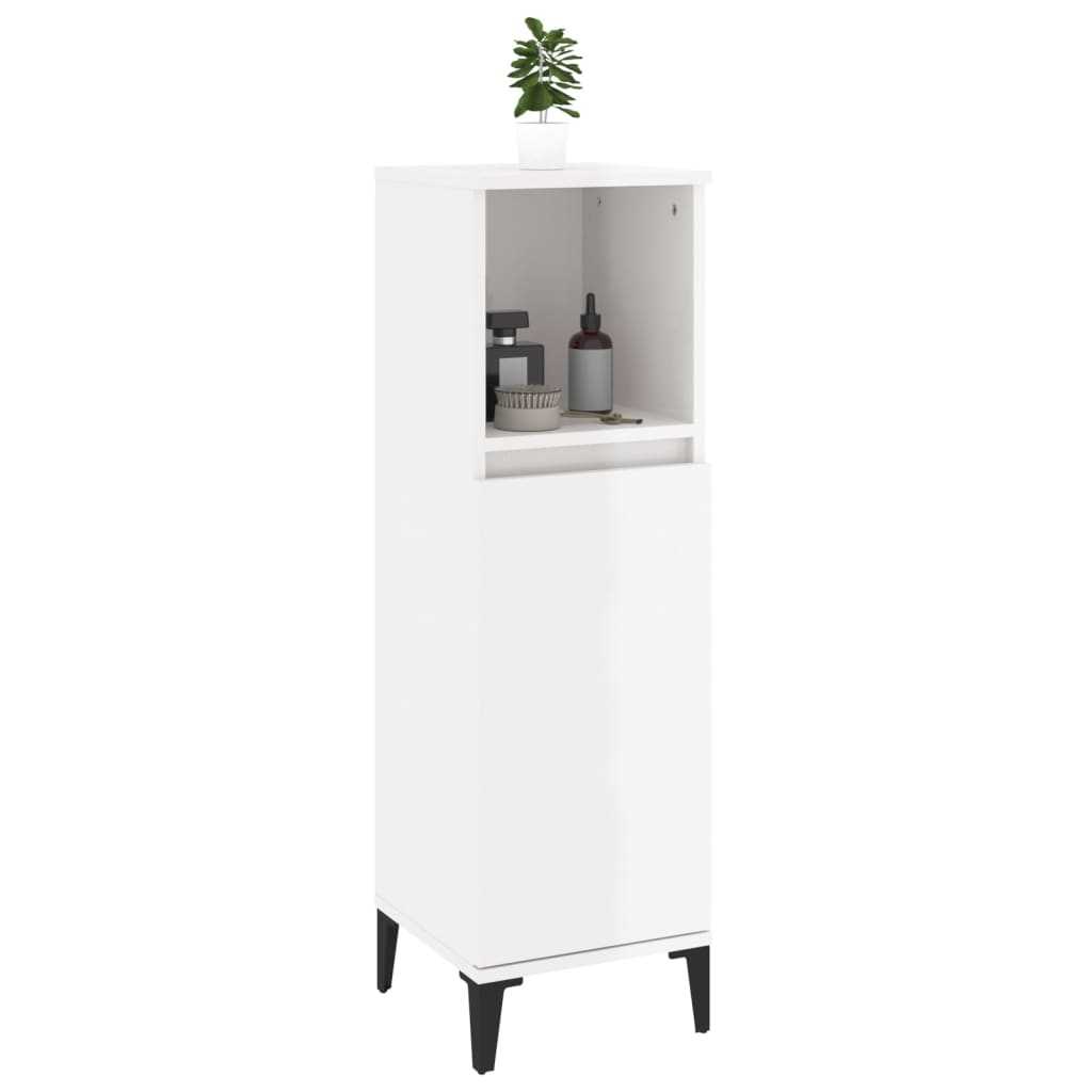 Bathroom cabinet high-gloss white 30x30x100 cm made of wood