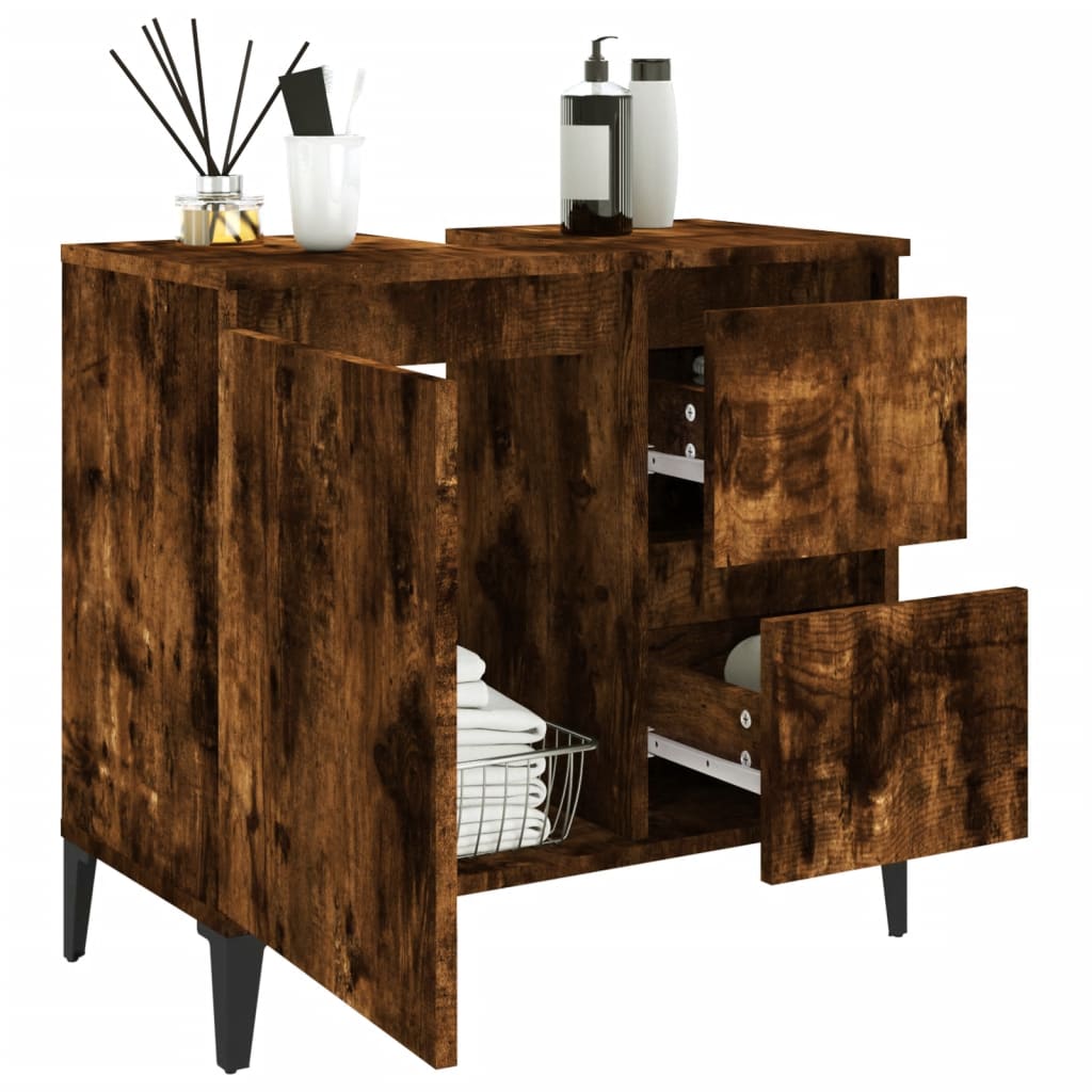 Bathroom cabinet smoked oak 65x33x60 cm made of wood