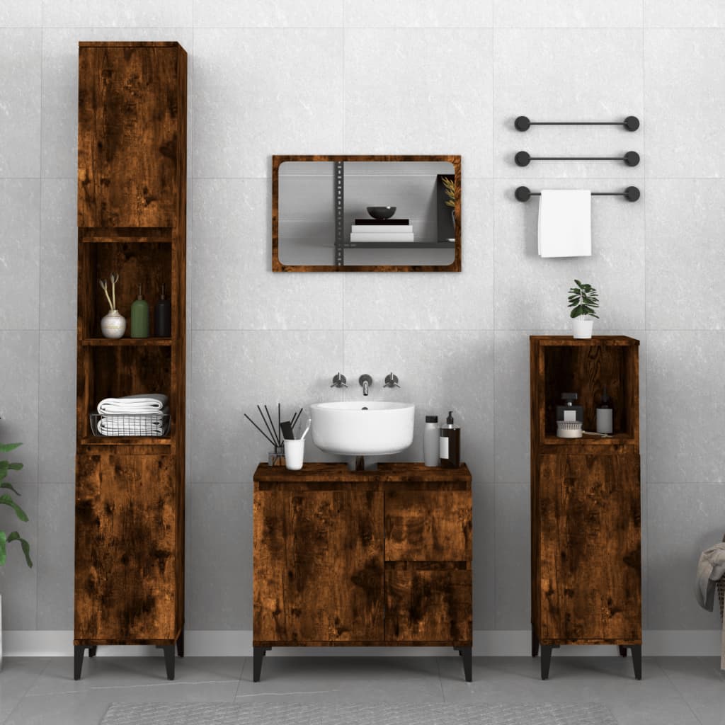 Bathroom cabinet smoked oak 65x33x60 cm made of wood