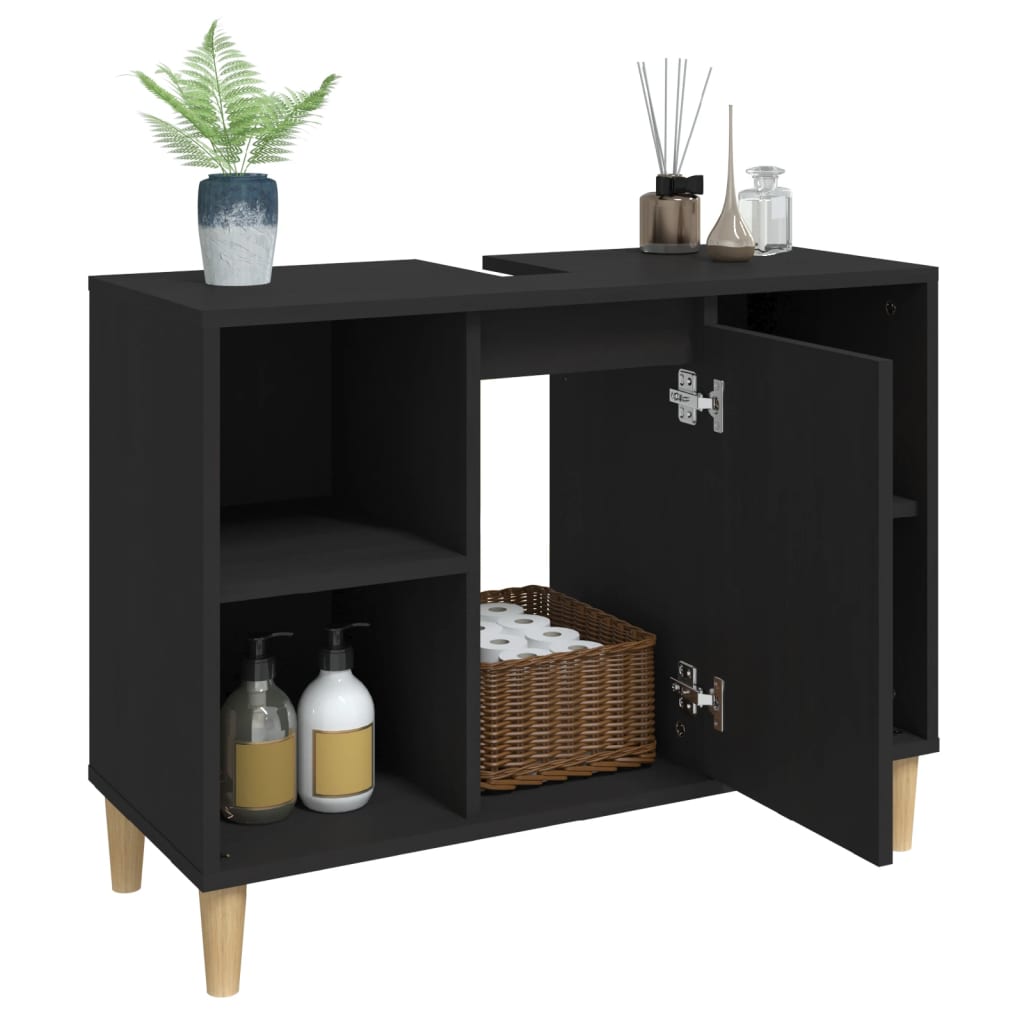 Sink base cabinet black 80x33x60 cm made of wood material