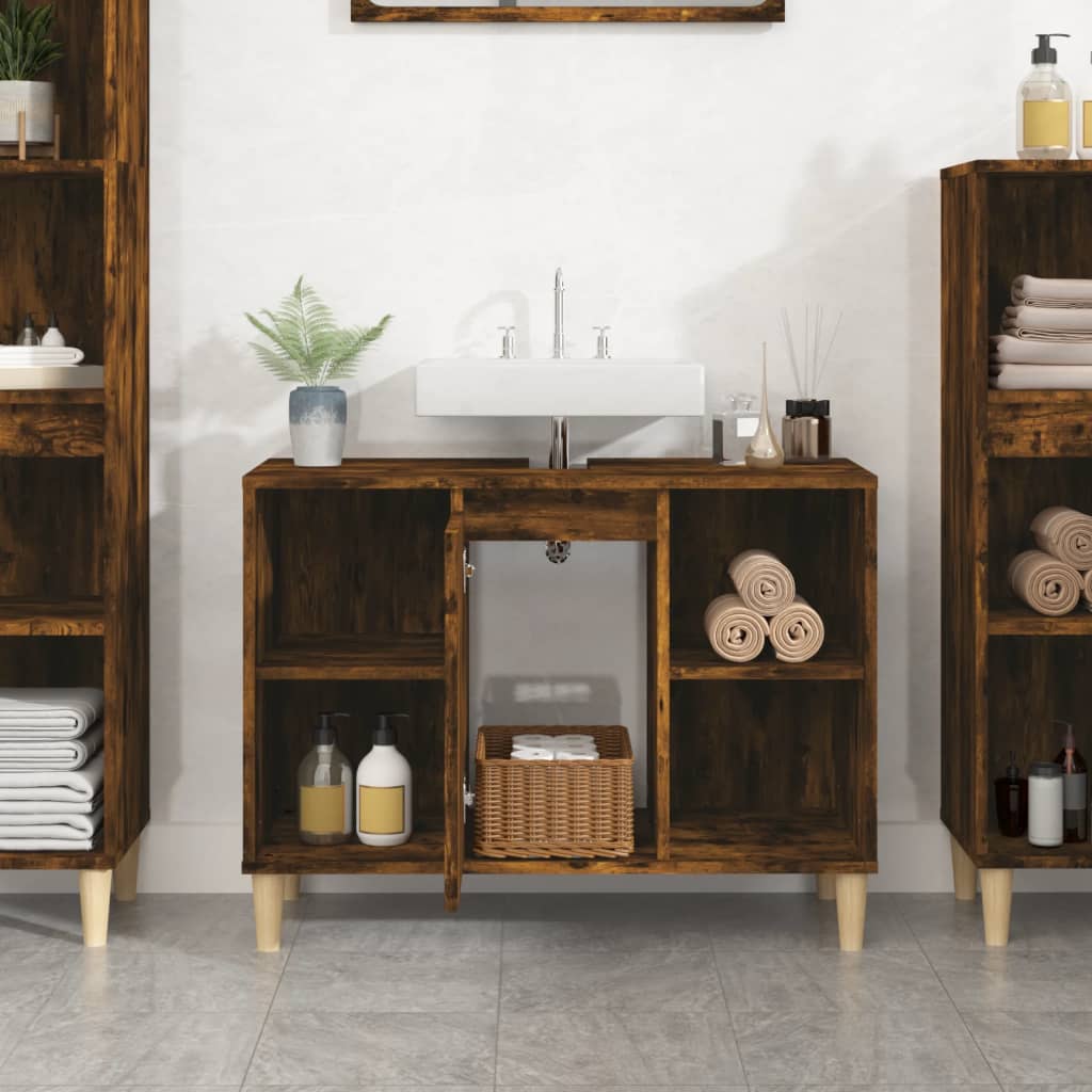 Sink base cabinet smoked oak 80x33x60 cm made of wood material