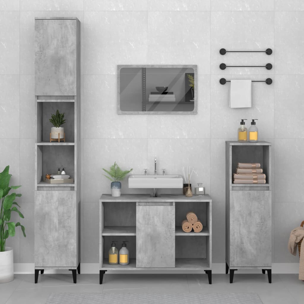 Sink base cabinet concrete gray 80x33x60 cm made of wood material