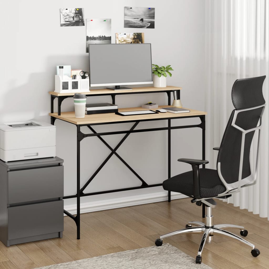 Schreibtisch Sonoma-Eiche 100x50x90 cm Holzwerkstoff und Eisen