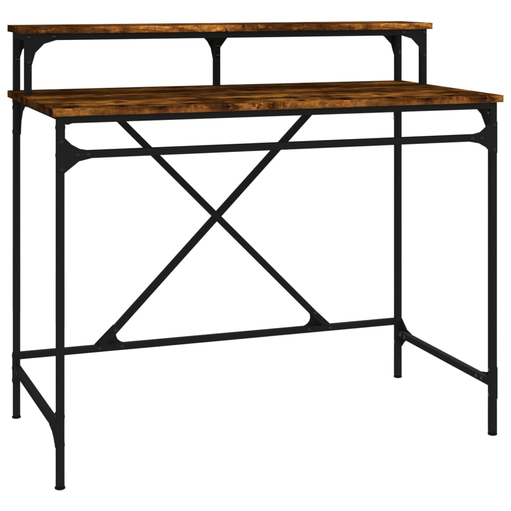Desk smoked oak 100x50x90 cm made of wood and iron