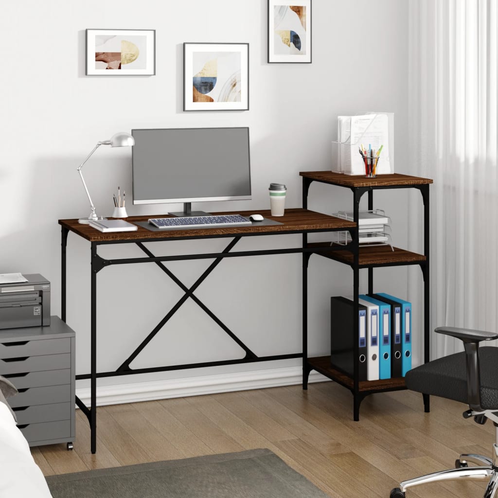 Desk with shelf brown oak look 135x50x90 cm