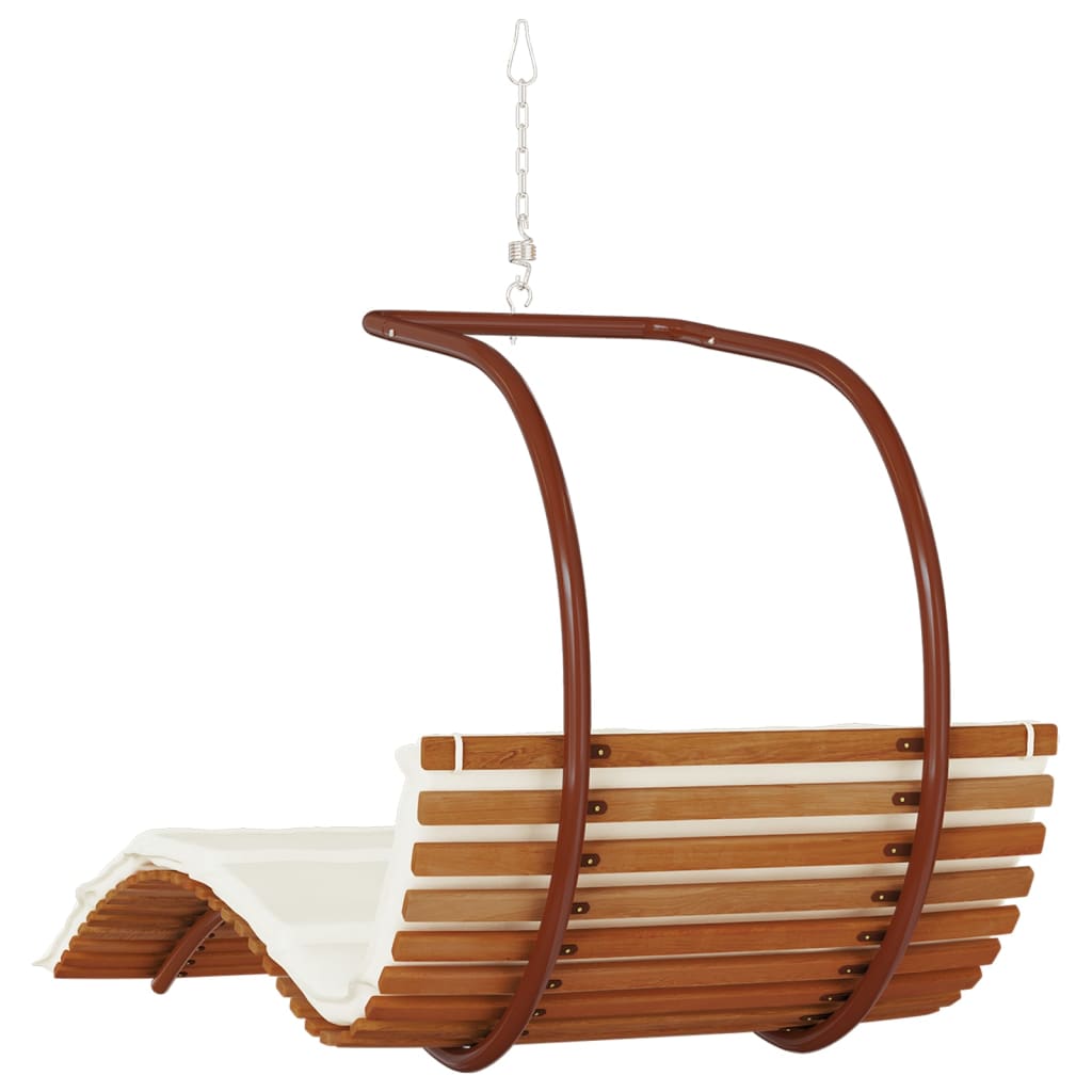 Hanging lounger with fabric and solid poplar wood cushion