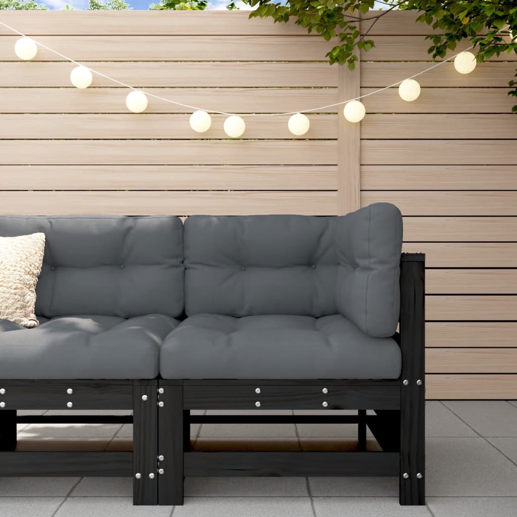 Corner sofa with cushions black solid pine wood
