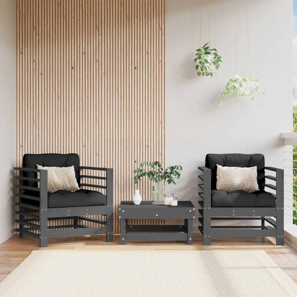 Garden chairs with cushions 2 pcs. Gray solid pine wood
