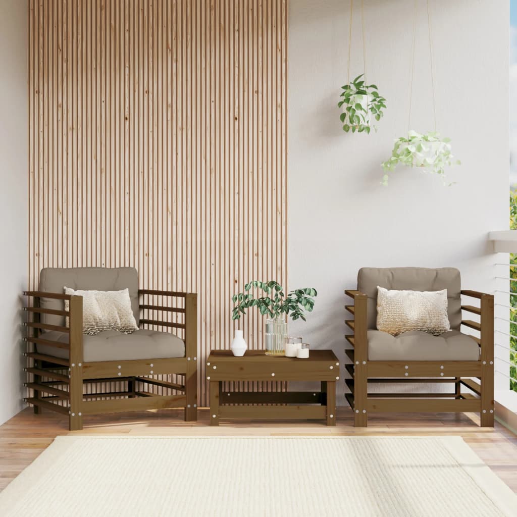 Gartenstühle mit Kissen 2 Stk. Honigbraun Massivholz Kiefer