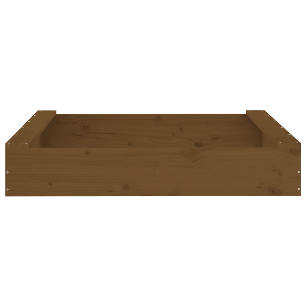 Sandpit with seats honey brown square solid pine wood
