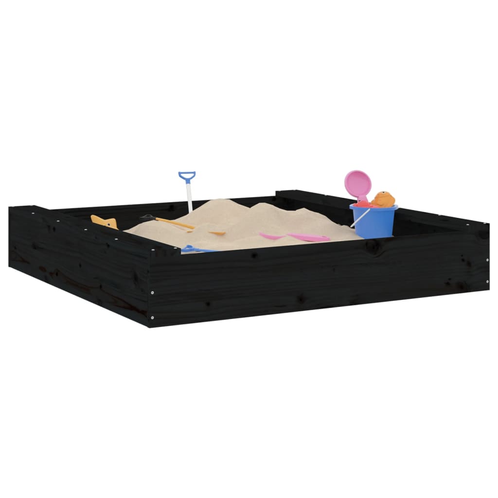 Sandpit with seats black square solid pine wood