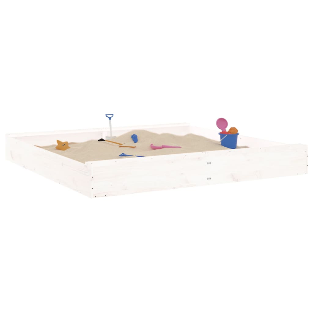 Sandpit with seats white square solid pine wood