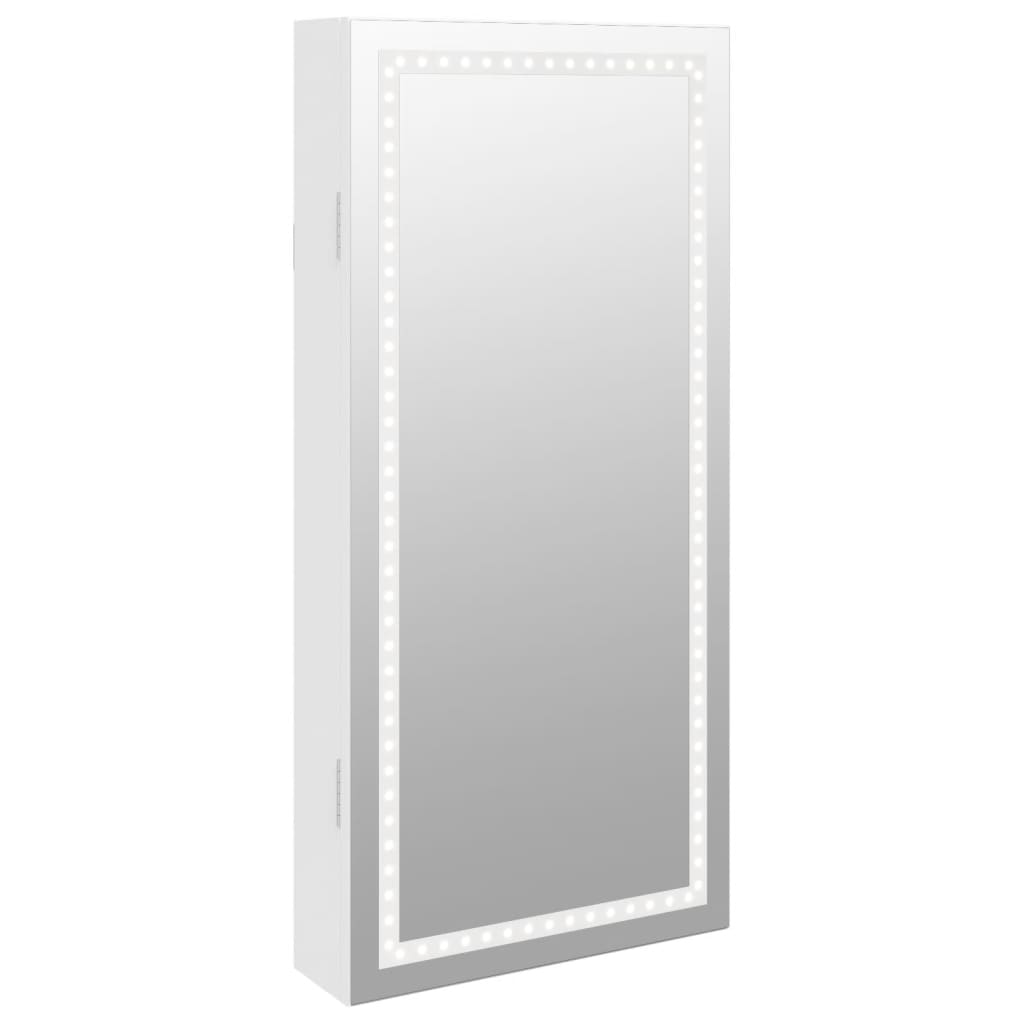Mirror jewelry cabinet with LED lighting wall mounting white