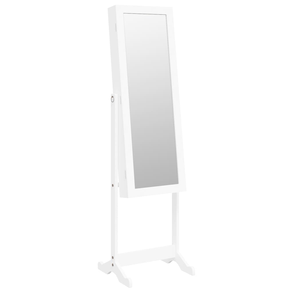 Jewelry cabinet with mirror &amp; LED lighting freestanding white