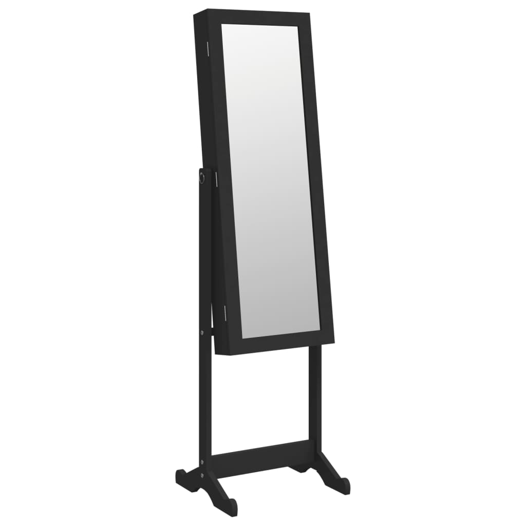 Jewelry Cabinet with Mirror &amp; LED Lighting Freestanding Black