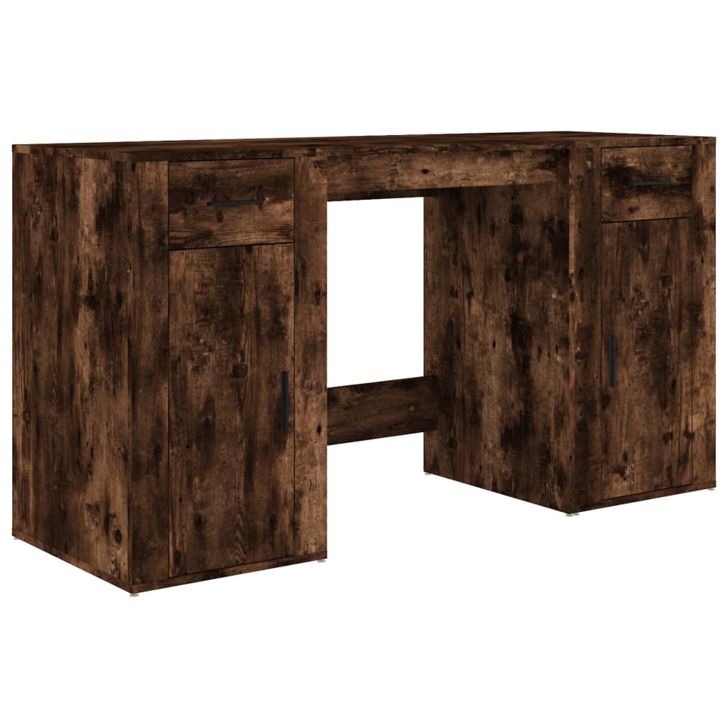 Desk with storage space made of smoked oak wood material