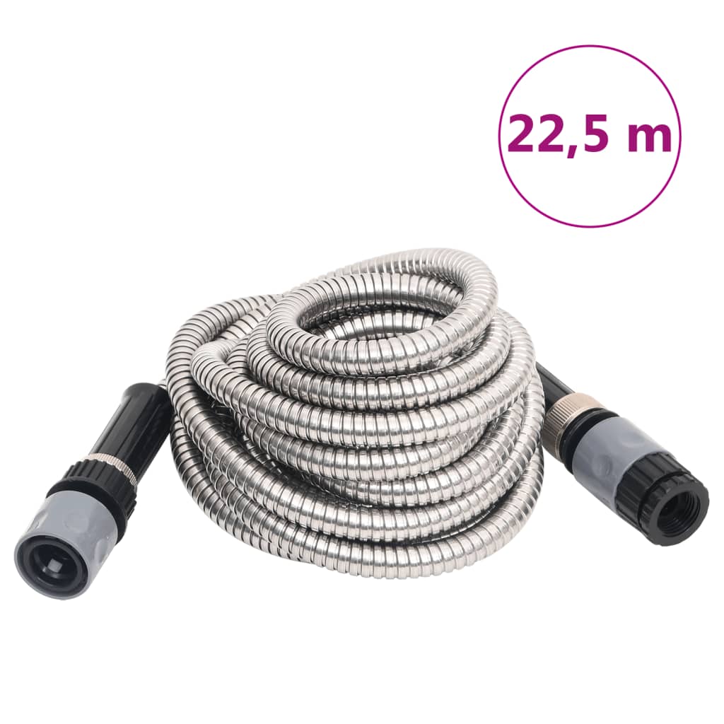 Garden hose with spray nozzle silver 22.5 m stainless steel
