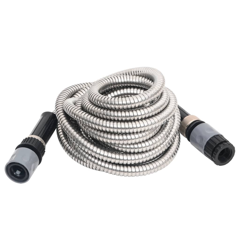Garden hose with spray nozzle silver 30 m stainless steel