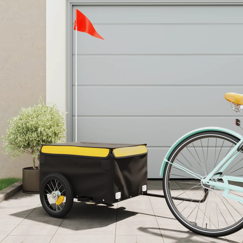 Cargo trailer for bicycle black and yellow 30 kg iron