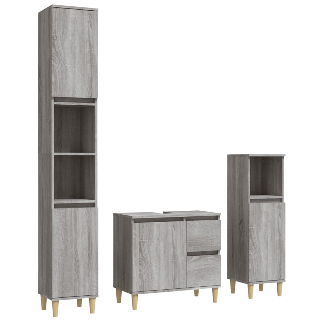 3 pcs. Bathroom furniture set gray Sonoma wood material