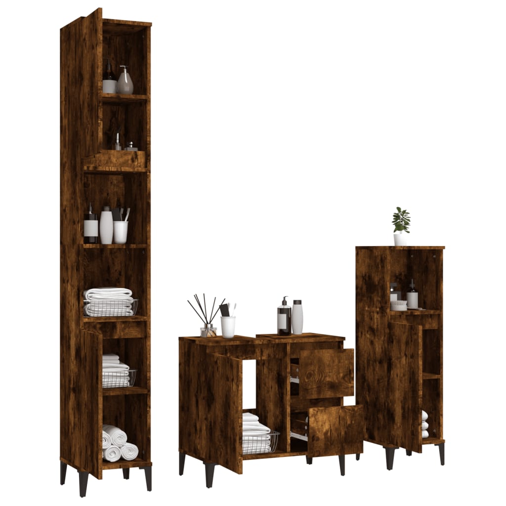 3 pcs. Bathroom furniture set made of smoked oak wood material