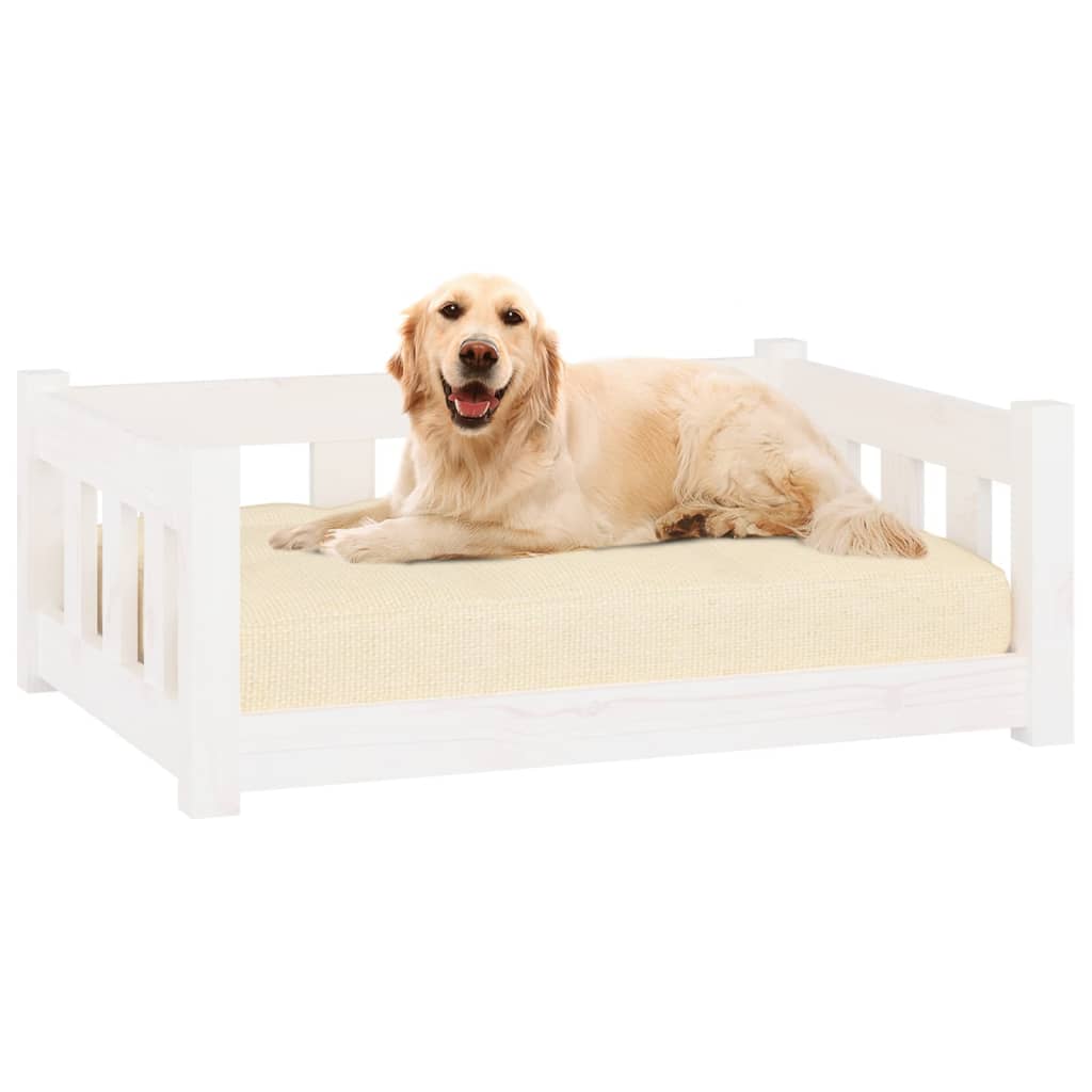 Hundebett Weiß 75,5x55,5x28 cm Massivholz Kiefer