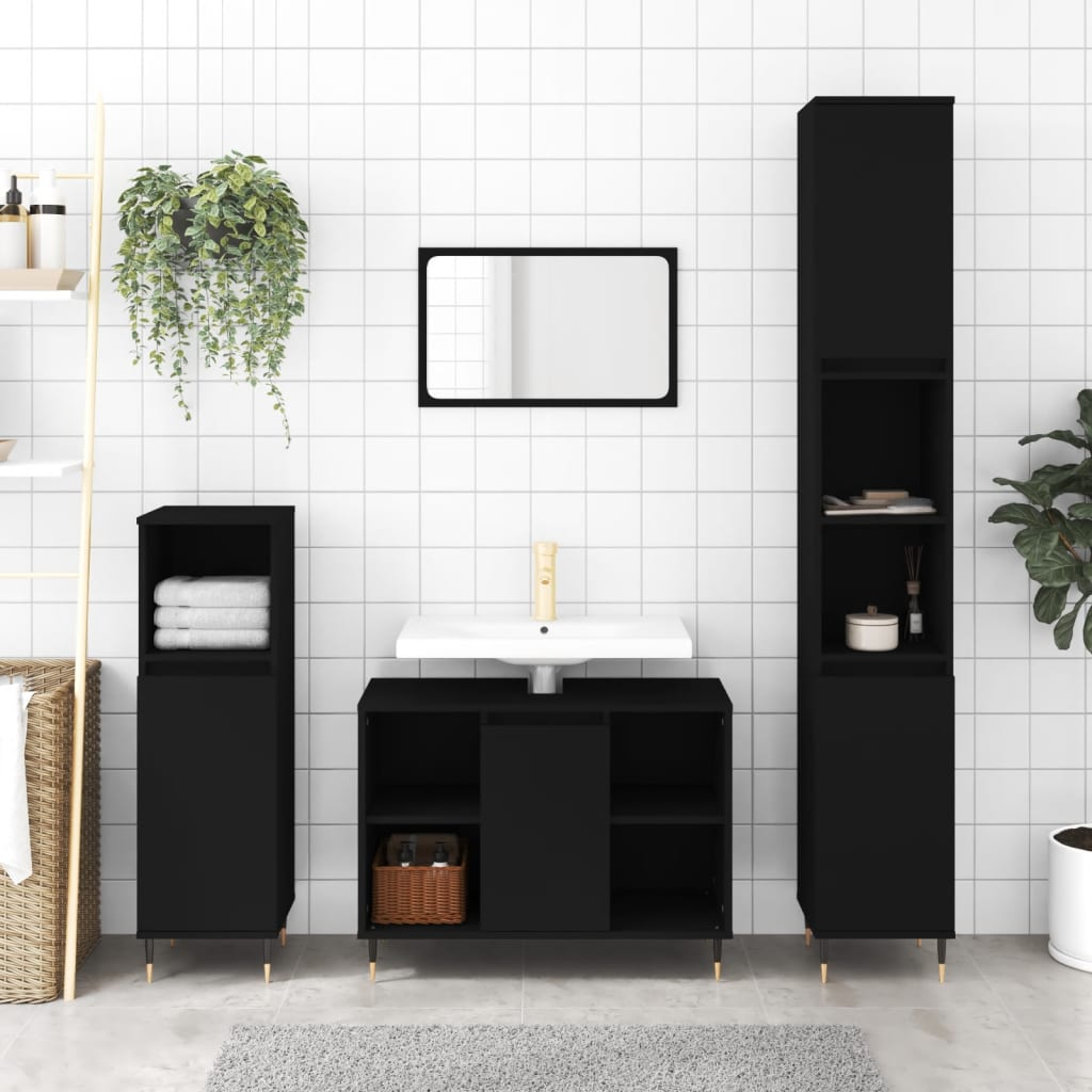 Bathroom cabinet black 30x30x100 cm made of wood
