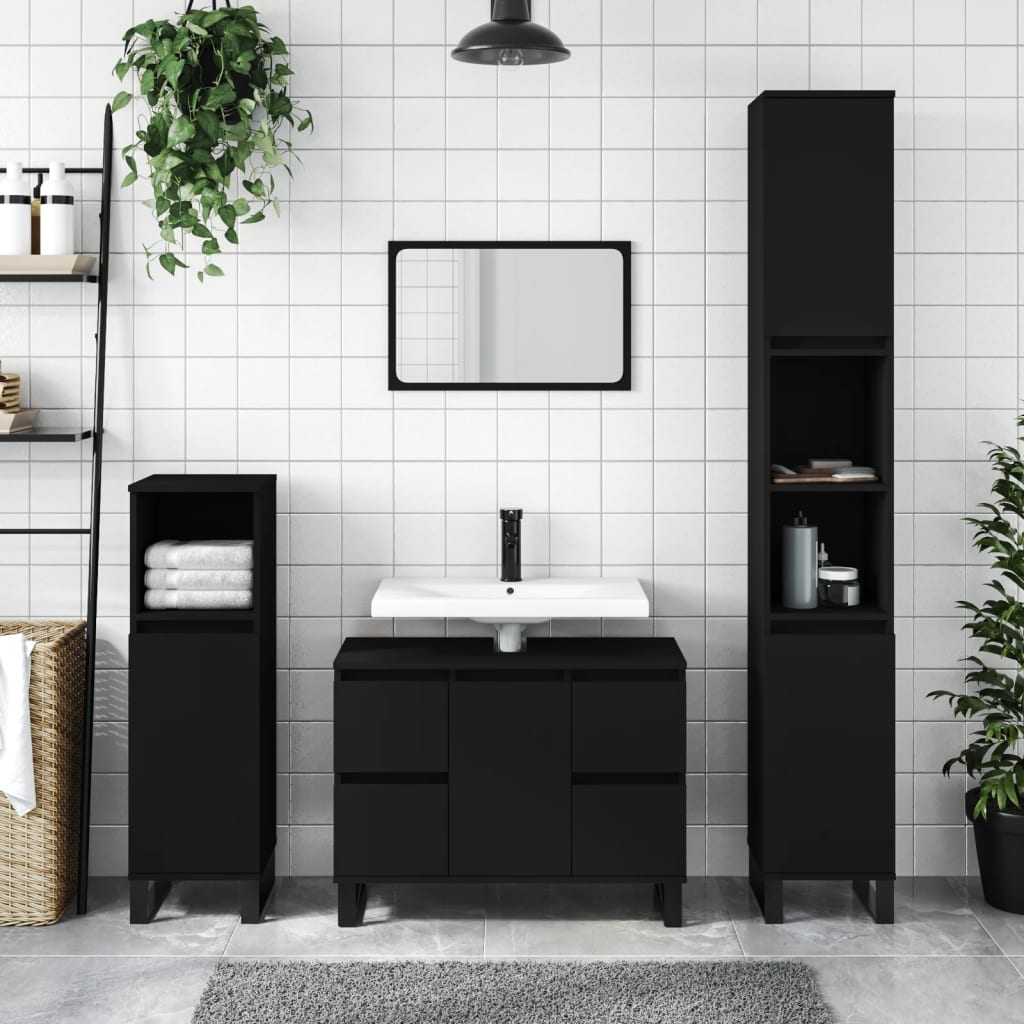 Bathroom cabinet black 30x30x100 cm made of wood
