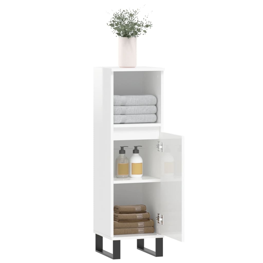 Bathroom cabinet high-gloss white 30x30x100 cm made of wood