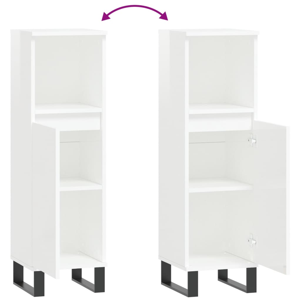 Bathroom cabinet high-gloss white 30x30x100 cm made of wood