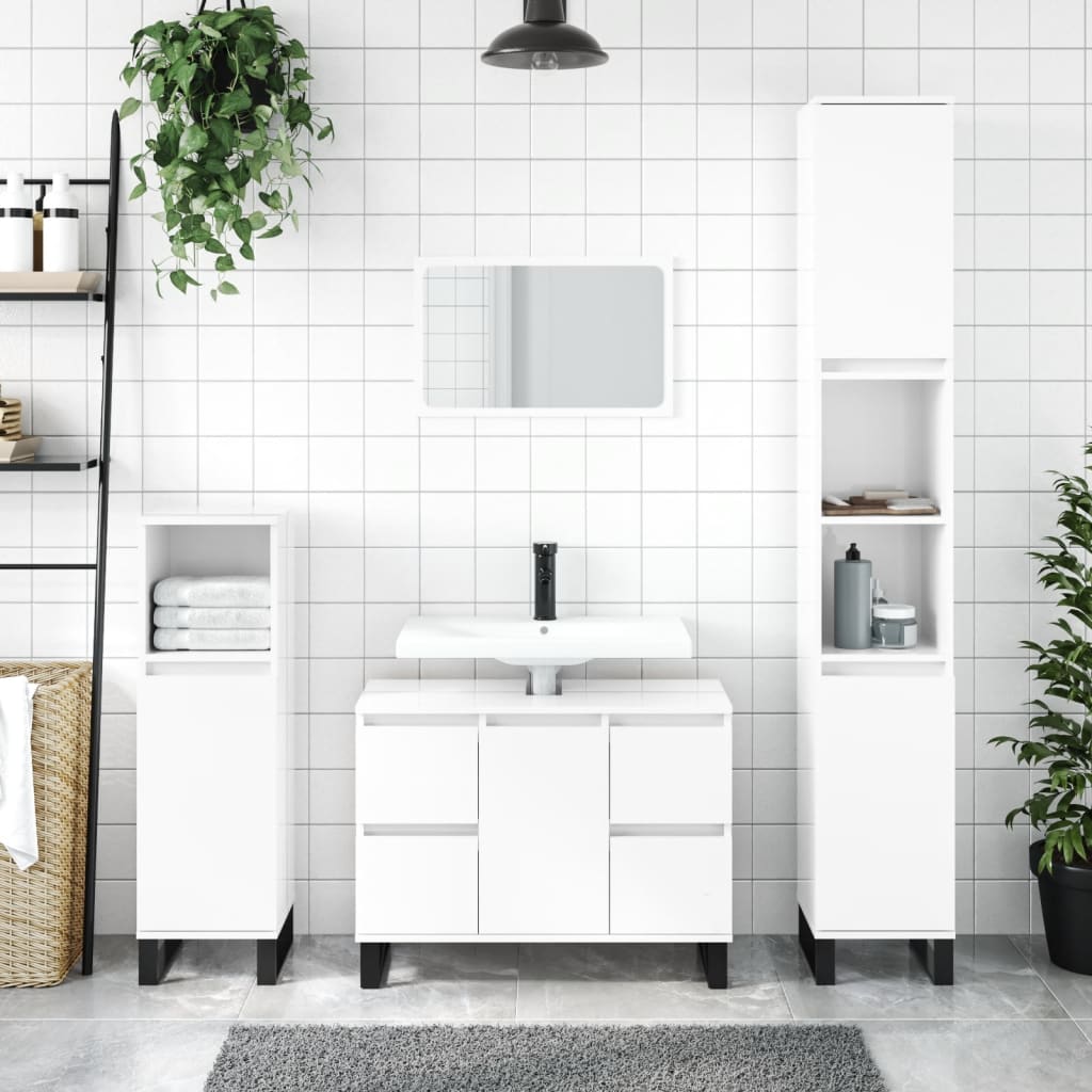 Bathroom cabinet high-gloss white 30x30x100 cm made of wood