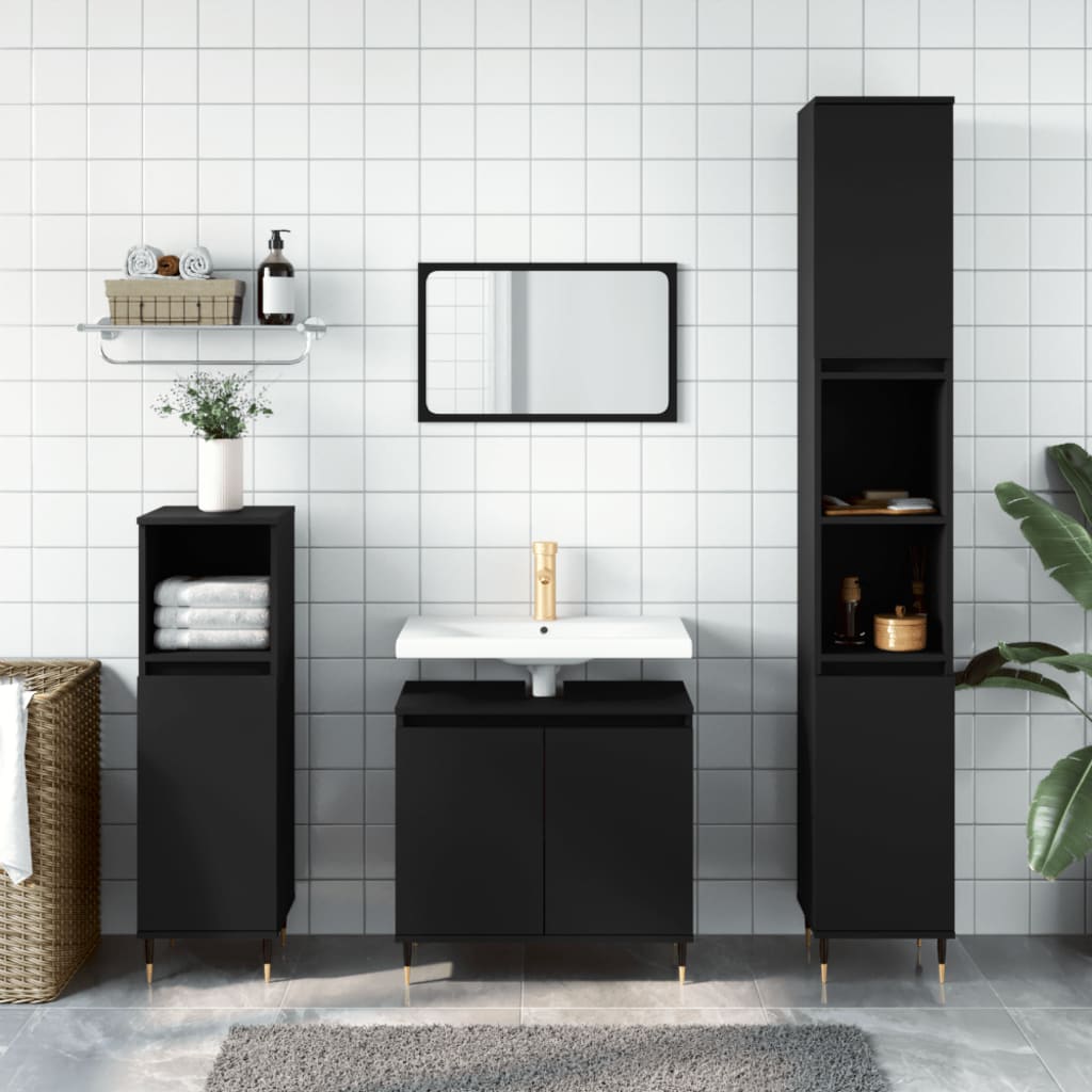 Bathroom cabinet black 58x33x60 cm made of wood