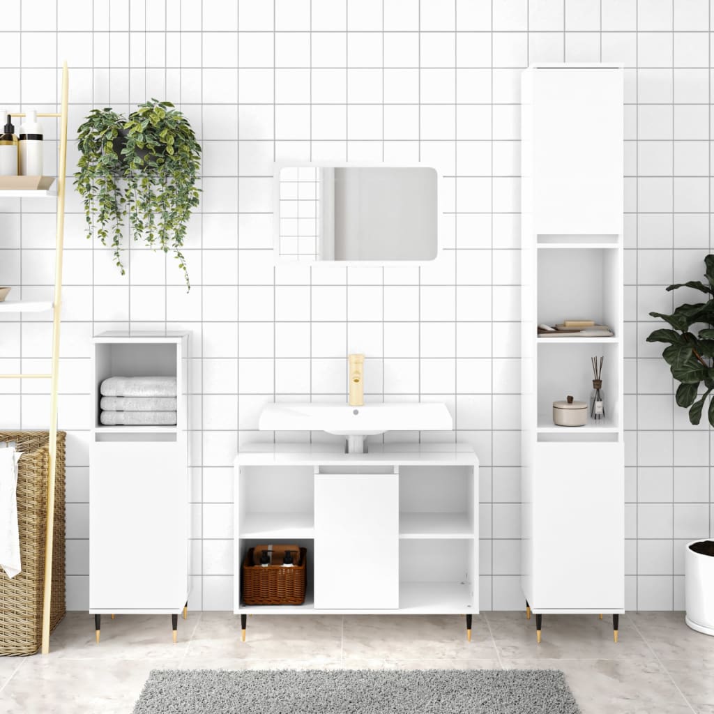 Bathroom cabinet high-gloss white 80x33x60 cm made of wood
