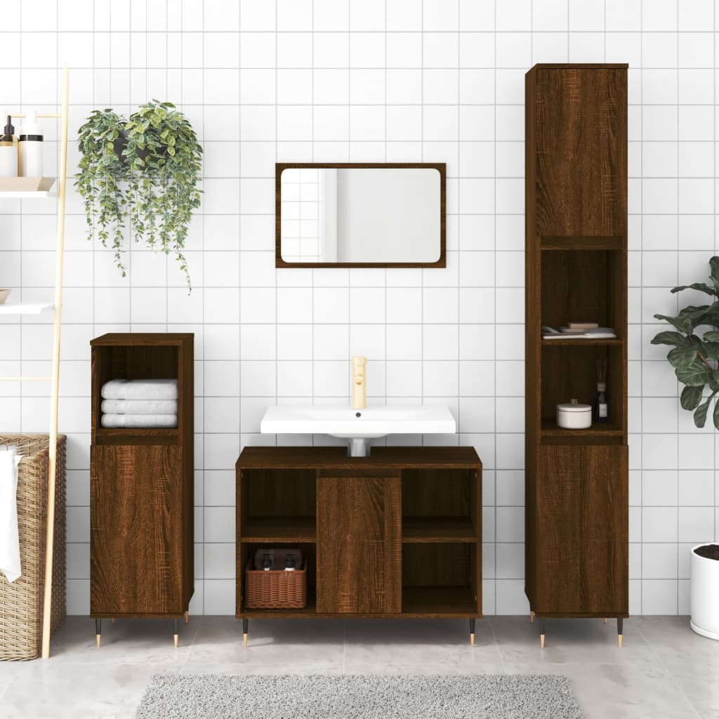 Bathroom cabinet brown oak look 80x33x60 cm made of wood