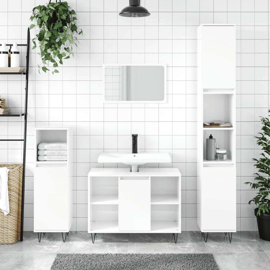 Bathroom cabinet high-gloss white 80x33x60 cm made of wood