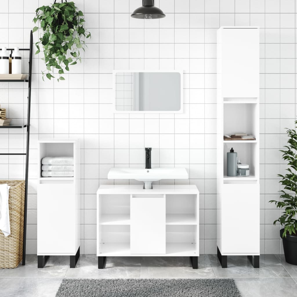 Bathroom cabinet high-gloss white 80x33x60 cm made of wood