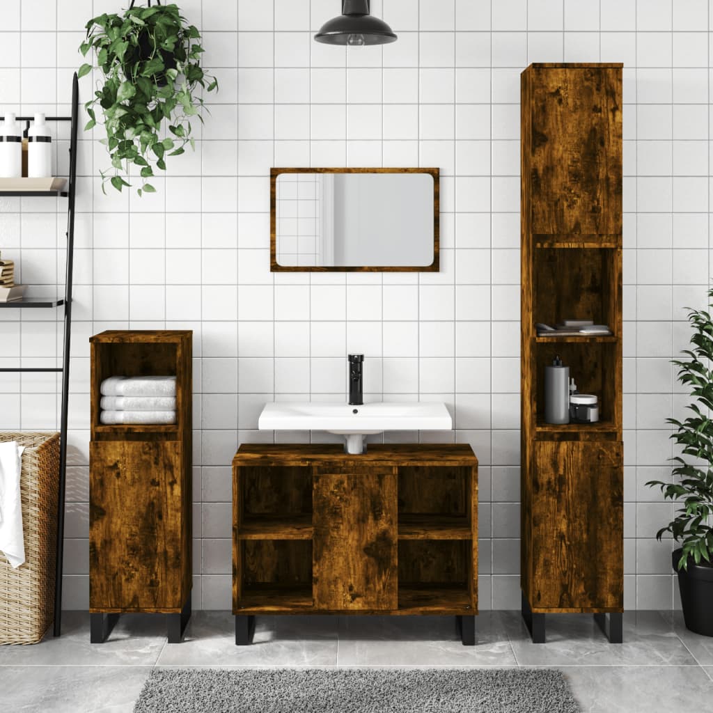 Bathroom cabinet smoked oak 80x33x60 cm made of wood