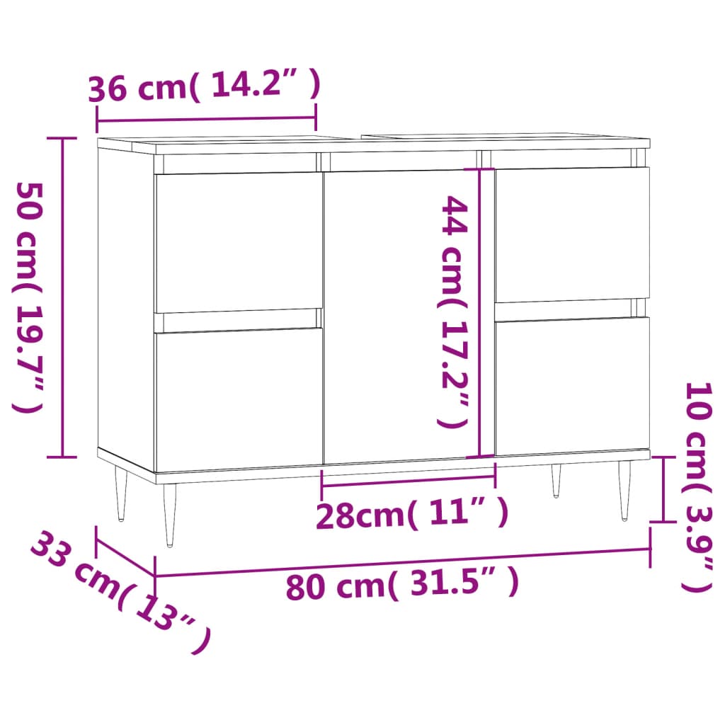 Bathroom cabinet white 80x33x60 cm made of wood