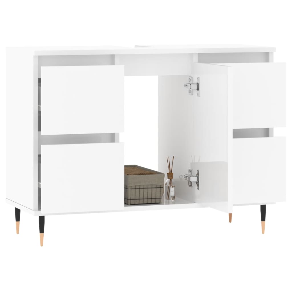 Bathroom cabinet high-gloss white 80x33x60 cm made of wood