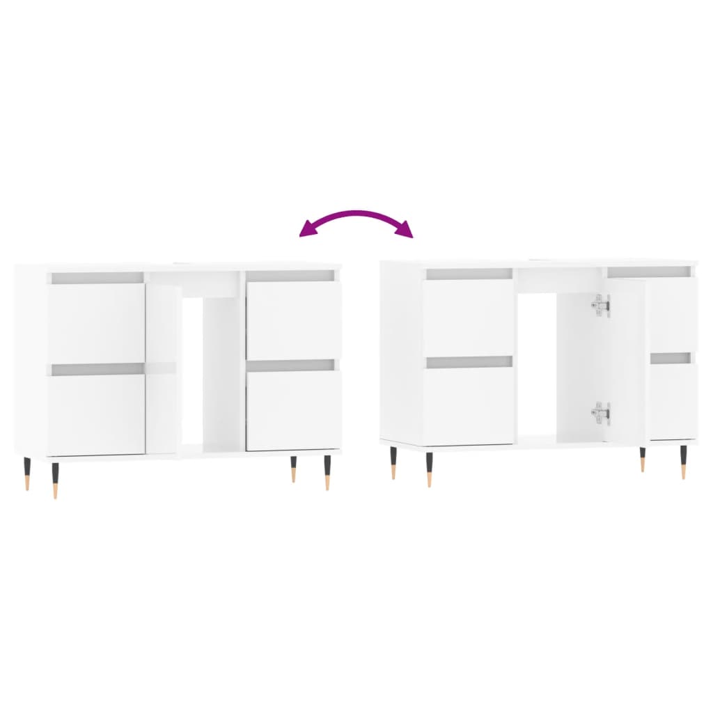 Bathroom cabinet high-gloss white 80x33x60 cm made of wood