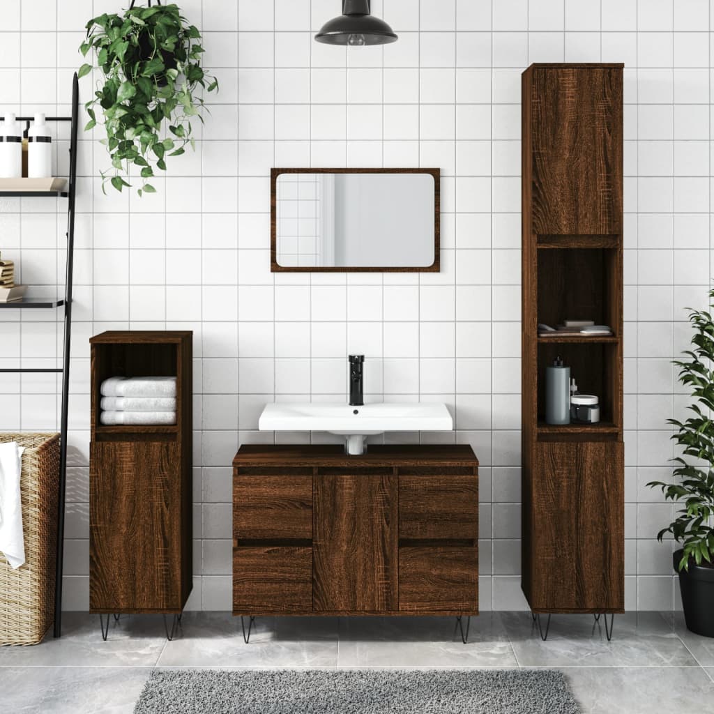 Bathroom cabinet brown oak look 80x33x60 cm made of wood