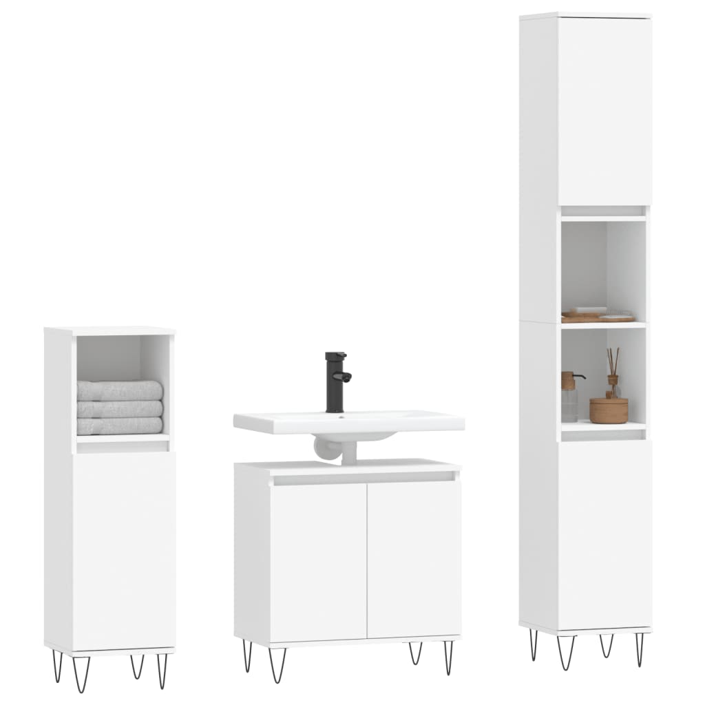 3 pcs. Bathroom furniture set white wood material