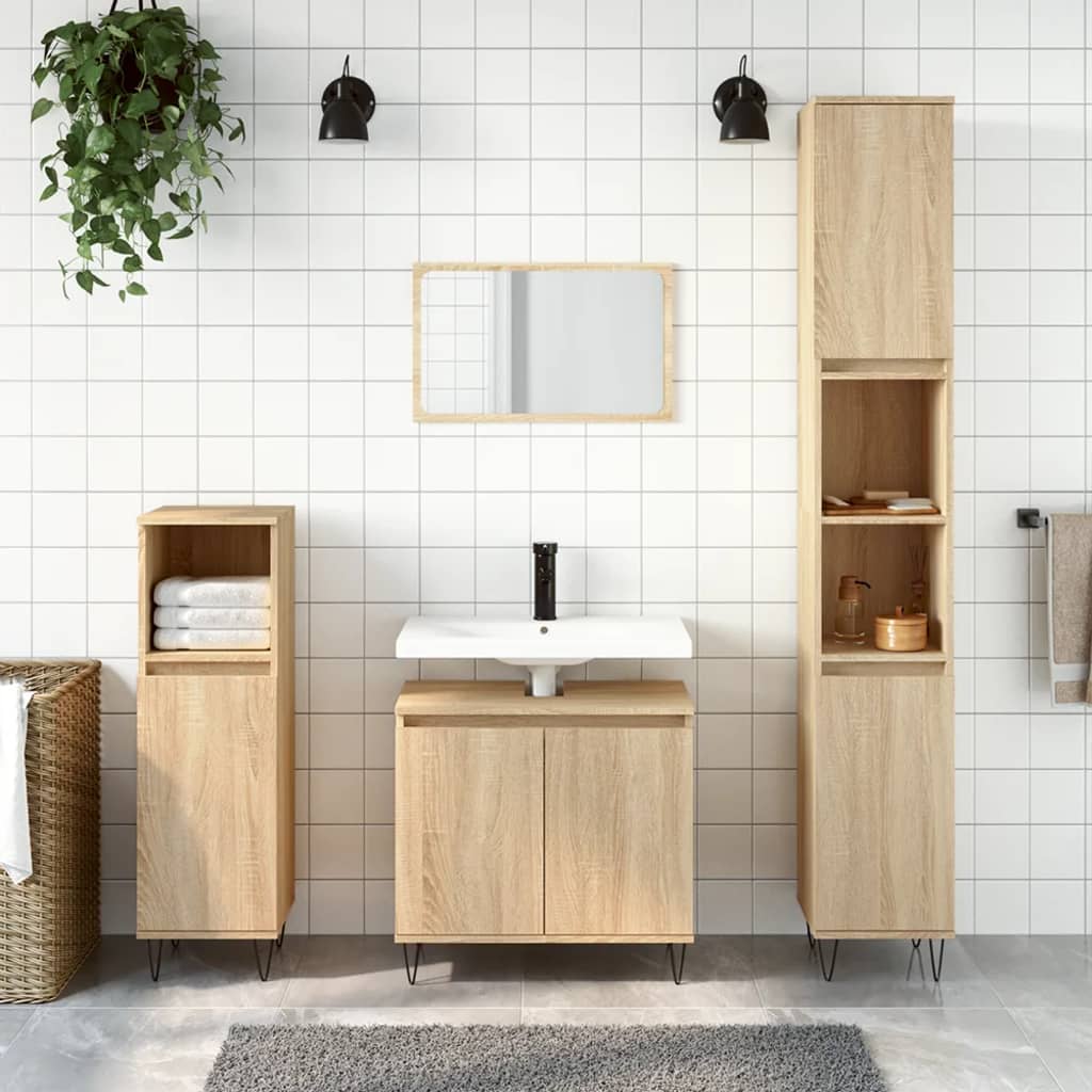 3 pcs. Sonoma oak bathroom furniture set made of wood material