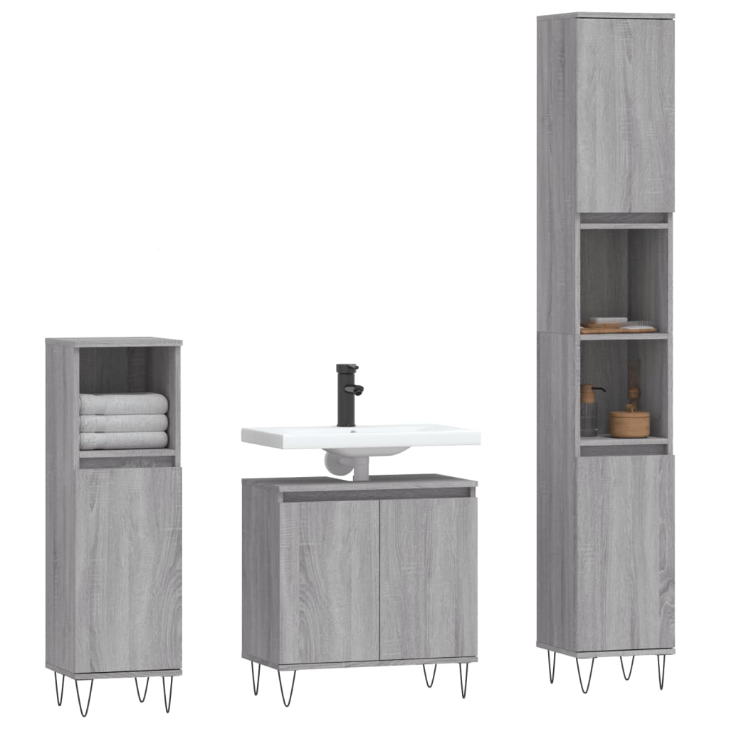 3 pcs. Bathroom furniture set gray Sonoma wood material