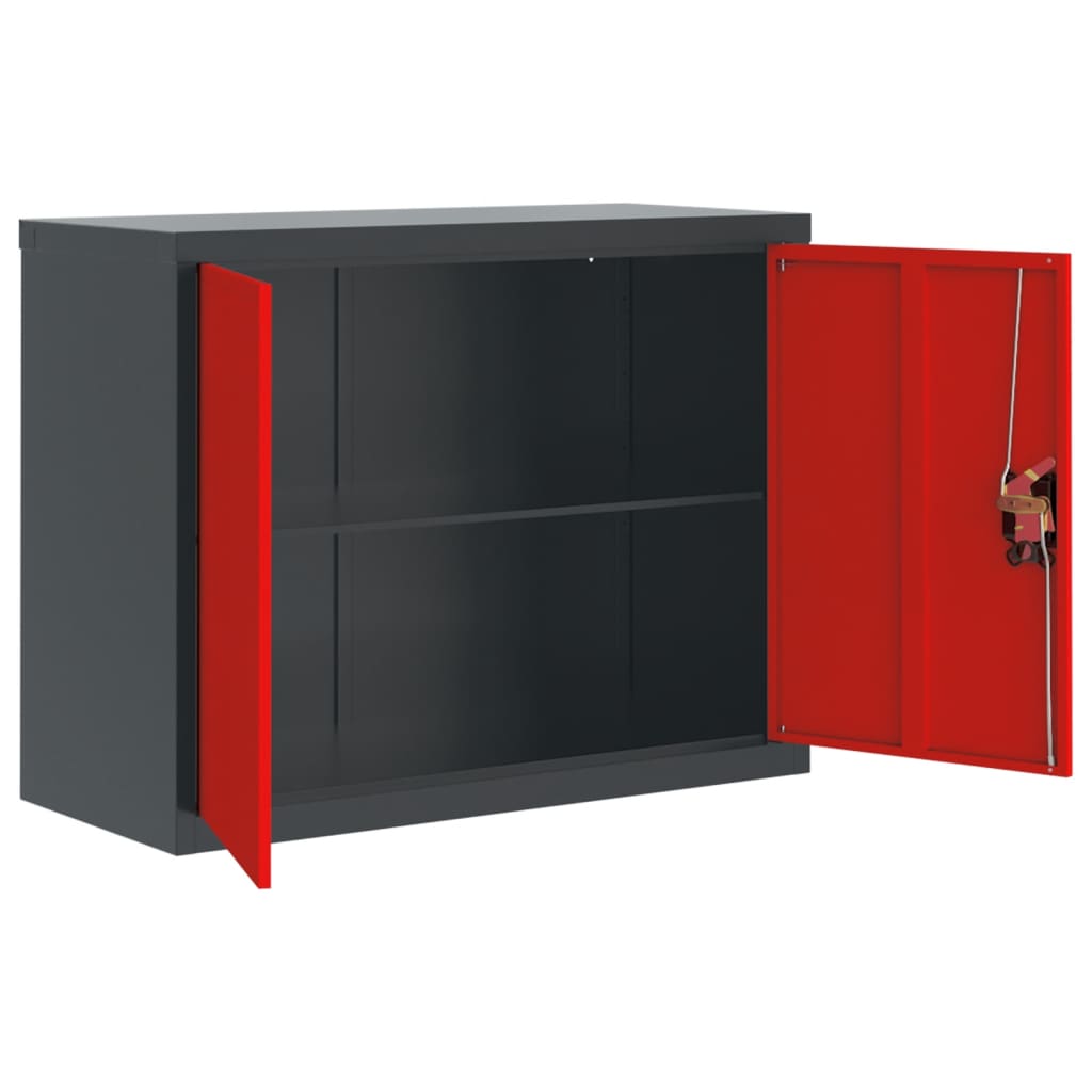 Filing cabinet anthracite and red 90x40x70 cm steel