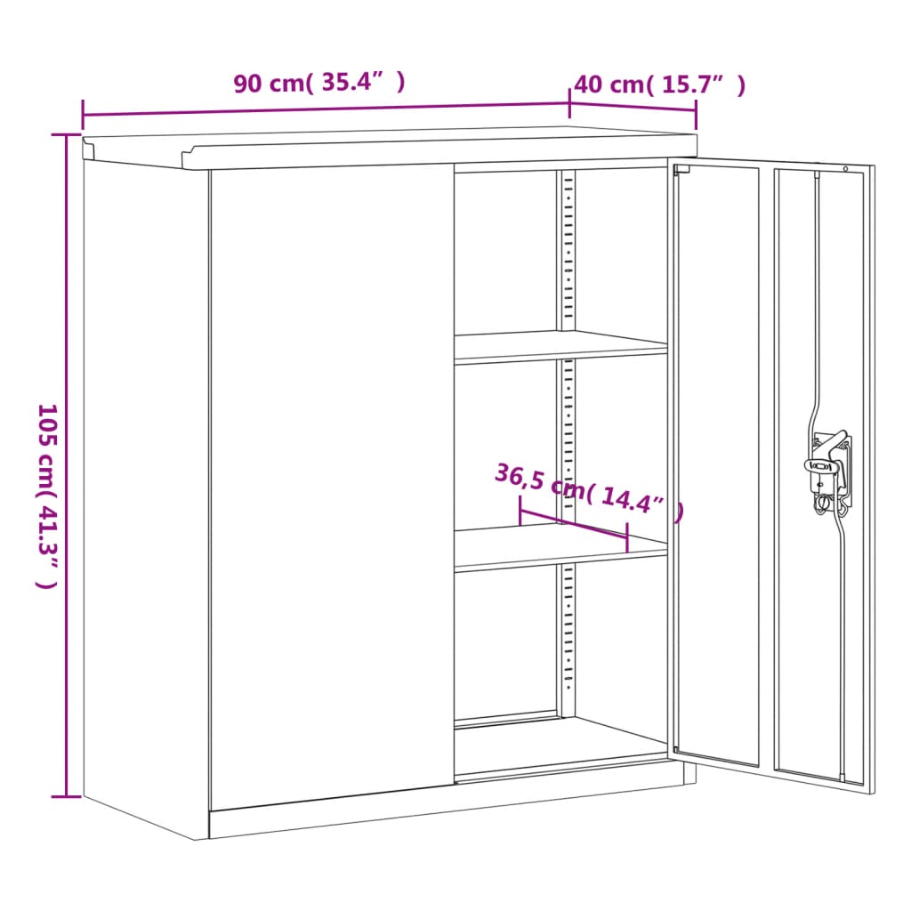 Filing cabinet white 90x40x105 cm steel
