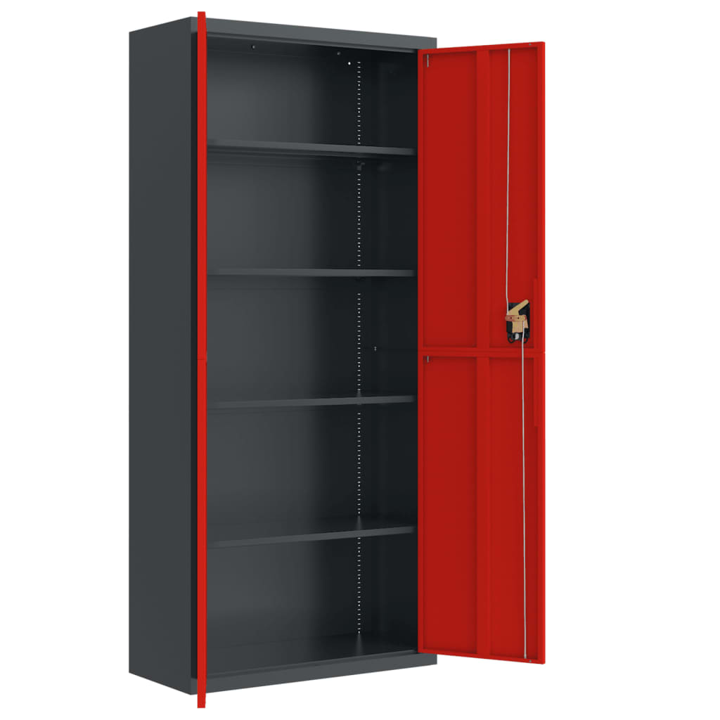 Filing cabinet anthracite and red 90x40x200 cm steel