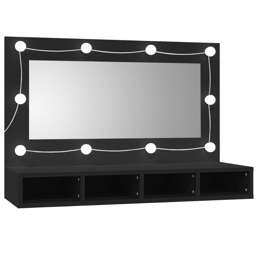 Spiegelschrank mit LED Schwarz 90x31,5x62 cm