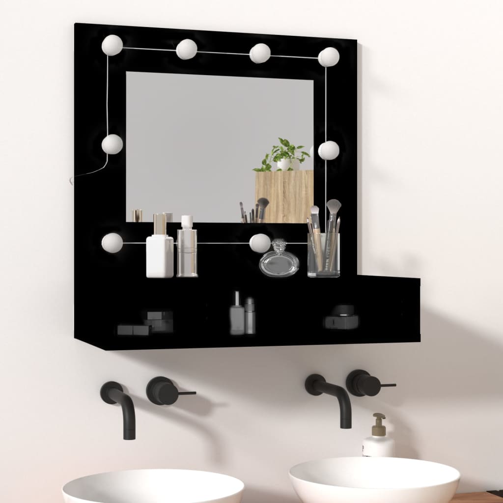 Spiegelschrank mit LED Schwarz 60x31,5x62 cm