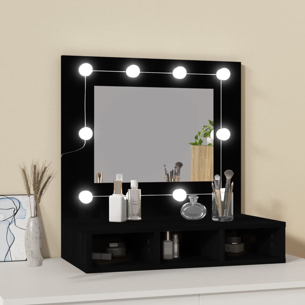 Mirror cabinet with LED black 60x31.5x62 cm